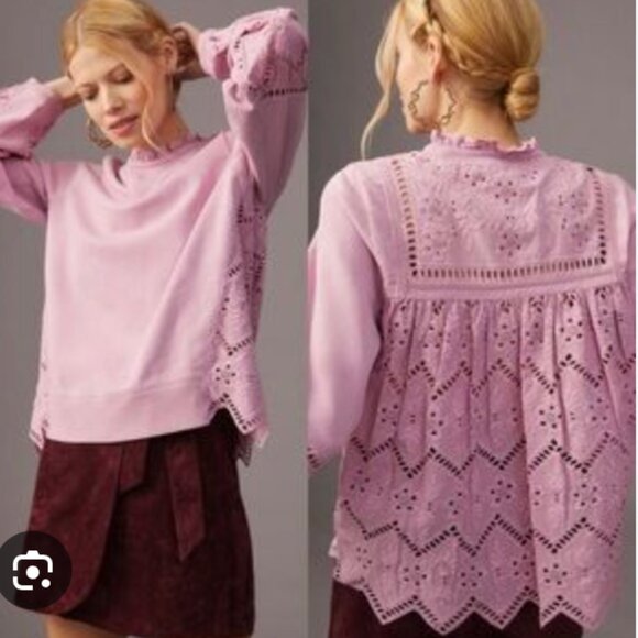 Anthropologie Forever That Girl Lilac Eyelet Top - Picture 1 of 5